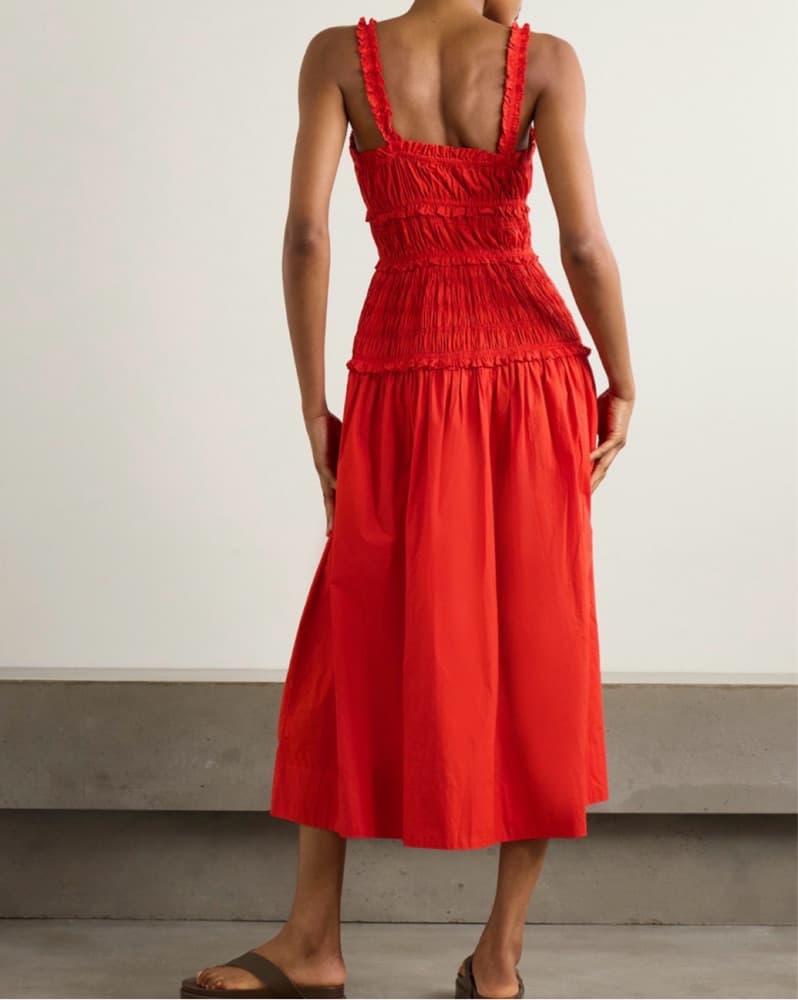 Dôen Red Shirred Poplin Midi Dress - Image 6