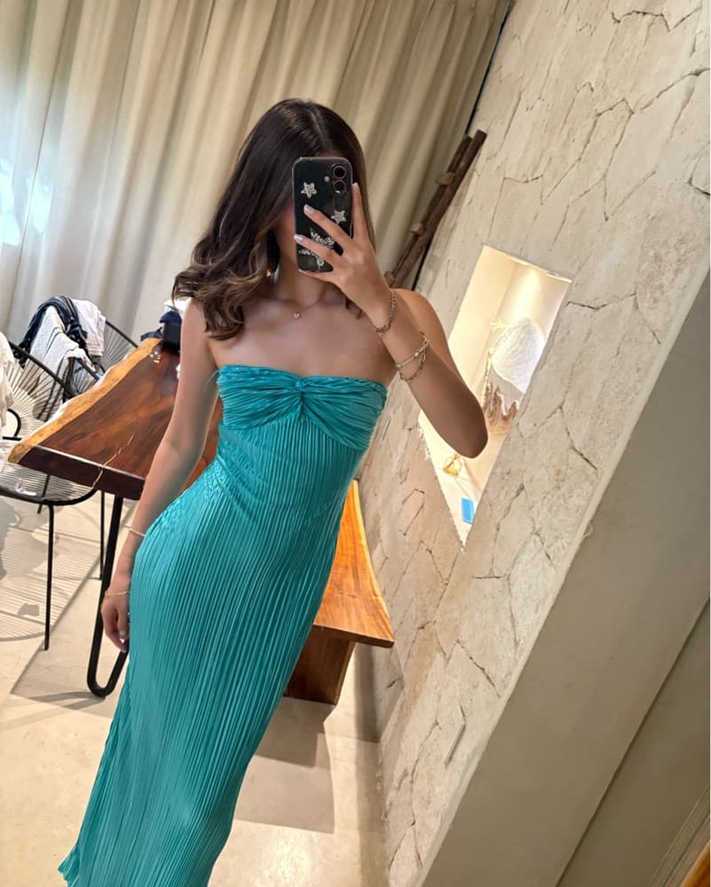Teal Turquoise Strapless Maxi Dress - Image 1