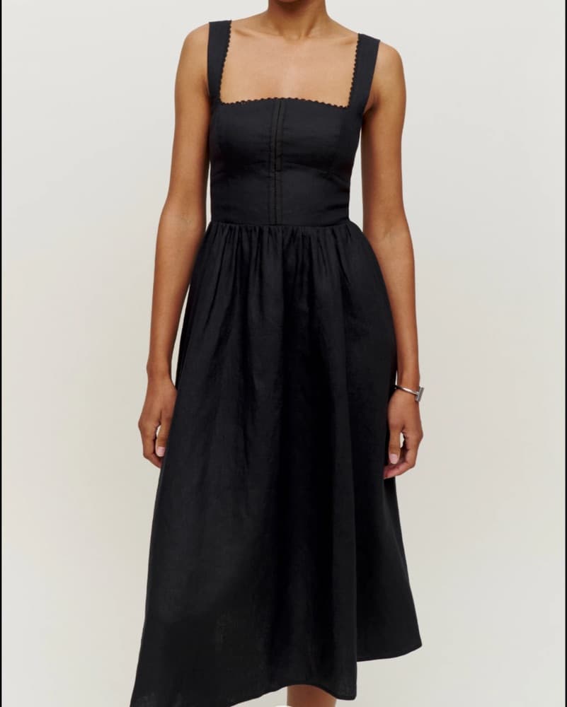 Reformation Black Linen Midi Dress - Image 2
