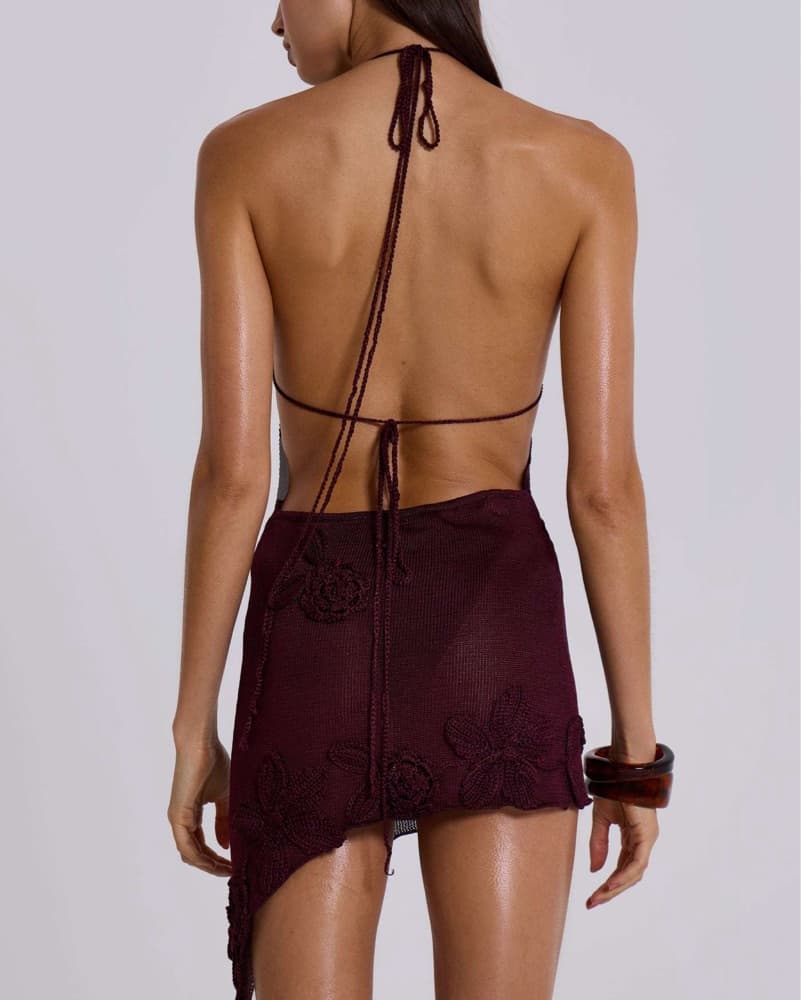 Jaded London Burgundy Crochet Dress - Image 3