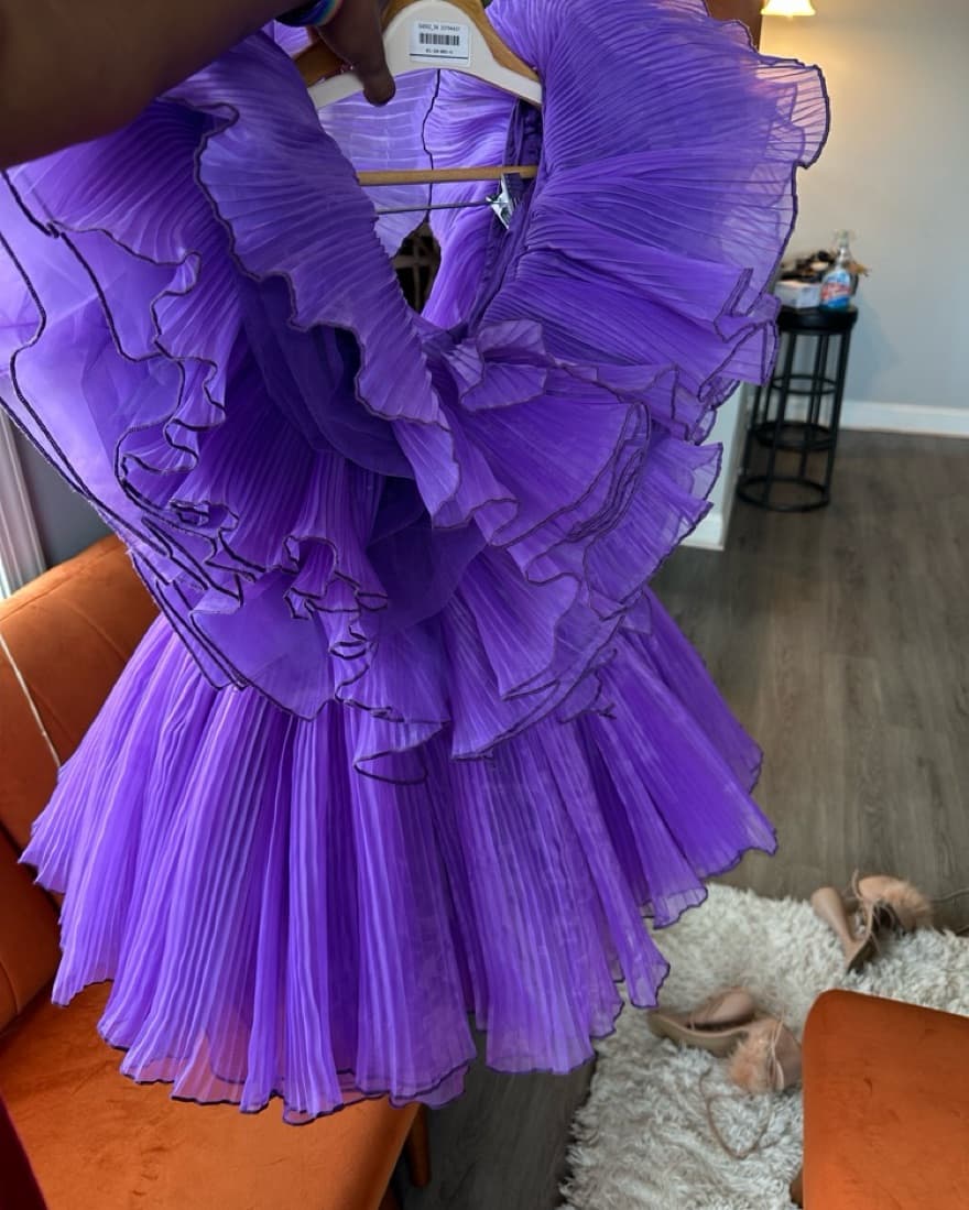 Vibrant Pleated Glamour Purple Dress - Image 5