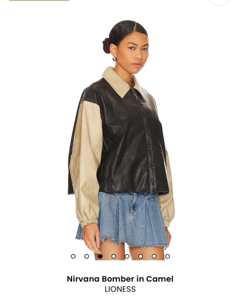 Edgy Camel Leather Bomber Jacket - Image 2