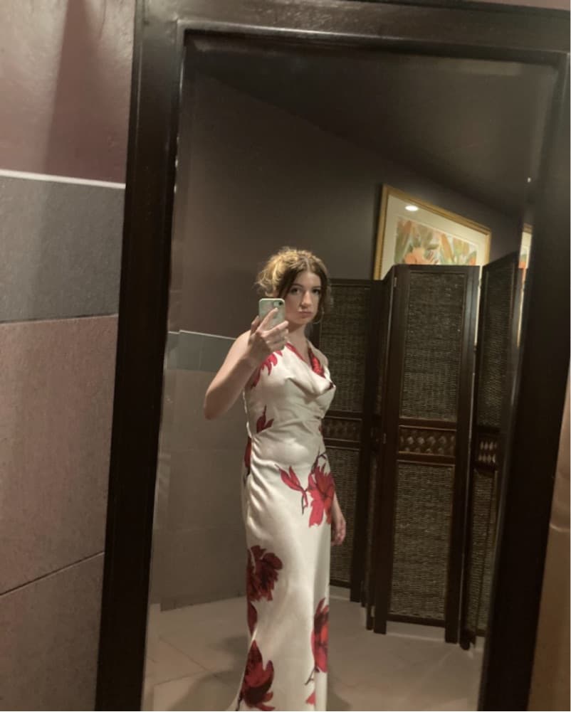 Zara Red Satin Floral Maxi - Image 2