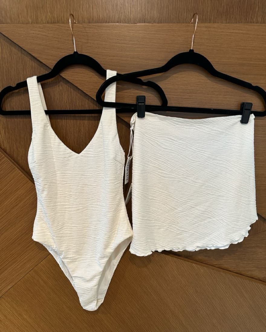 Cream Deep V Onepiece + Sarong  - Image 4