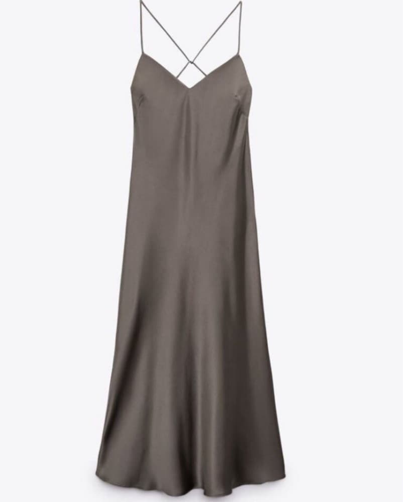 Zara Grey Satin Slip Dress - Image 4