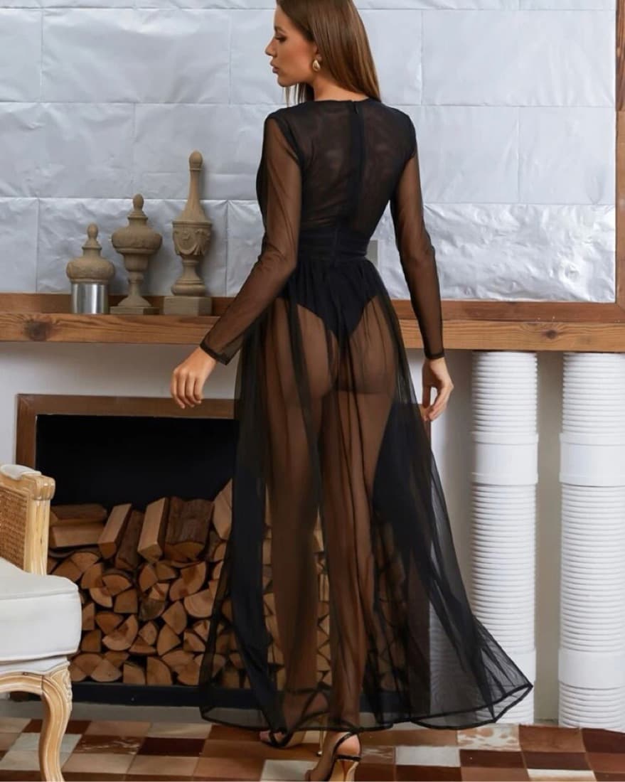 Elegant Black Mesh Dress - Image 5