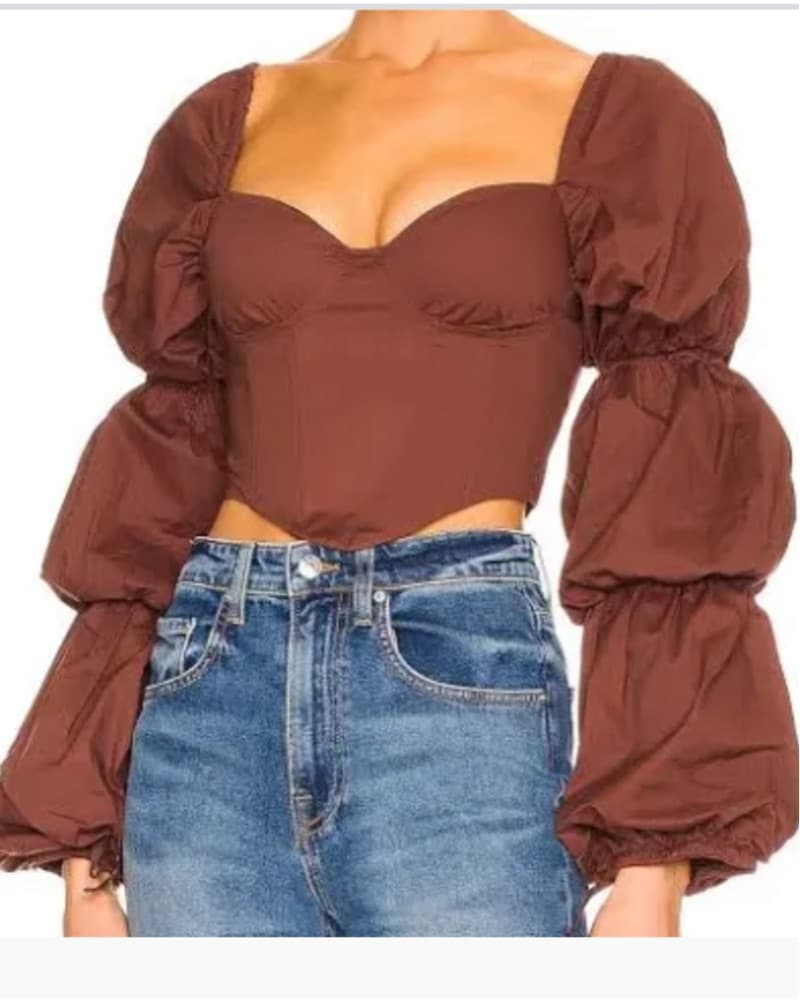 Majorelle Brown Puff Sleeve Top - Image 2