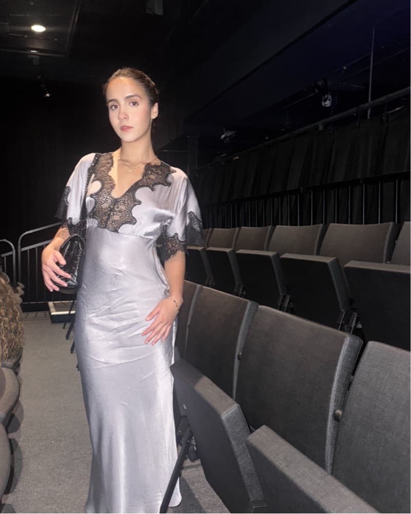 Lace Accented Satin Midi Dress - Image 3