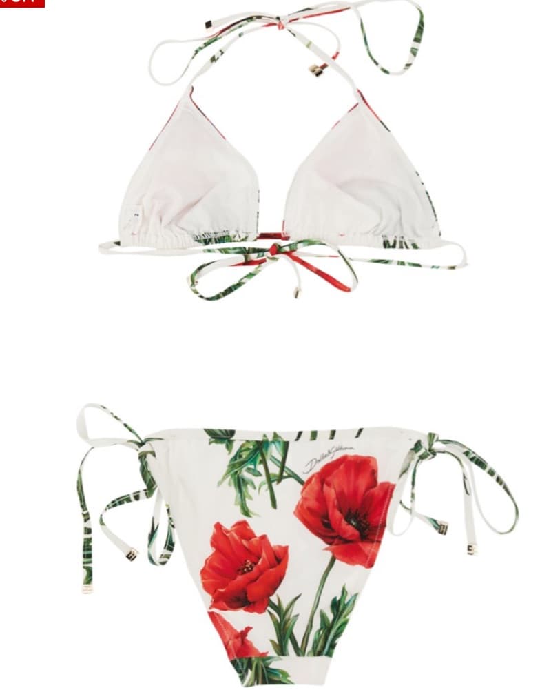 Dolce & Gabbana Floral Poppy Red White Bikini Set - Image 3