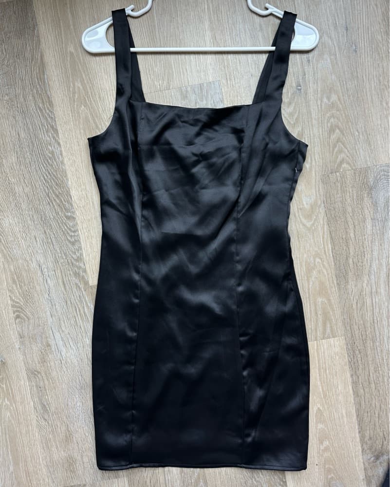 Black Shiny Mini Dress - Image 1