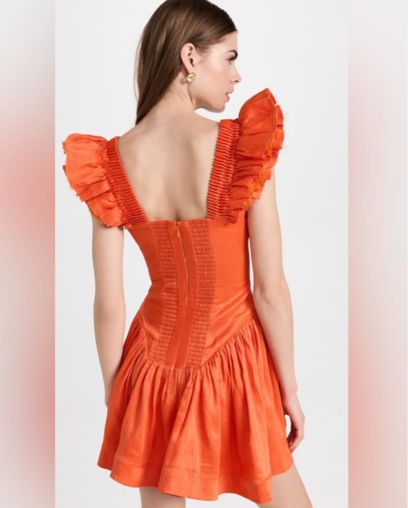 Aje Orange Dress With Ruffle Sleeve - Image 2
