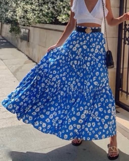 Zara UK Blue Floral Print Maxi Skirt - Image 1