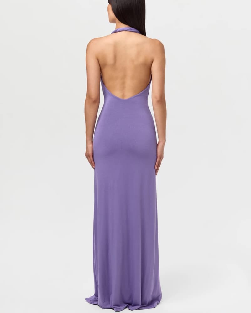 Smooth Halter Plunge Drape Tie Dress  - Image 5