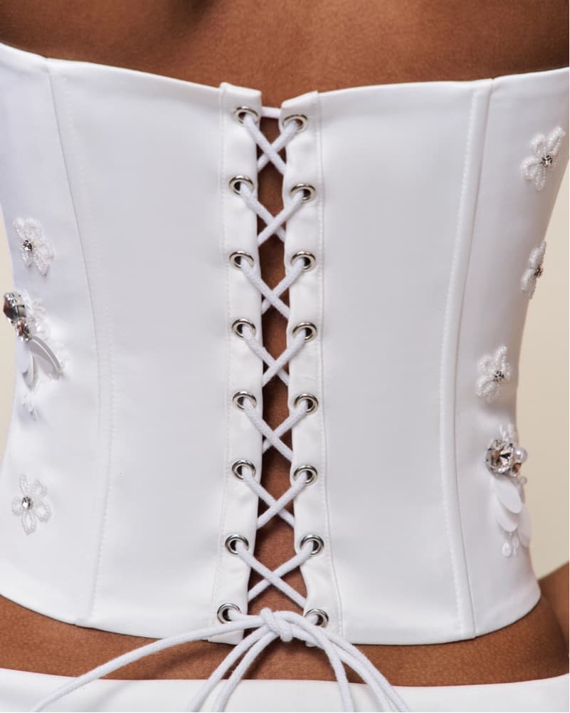 Guizio White embellished Satin Corset - Image 3