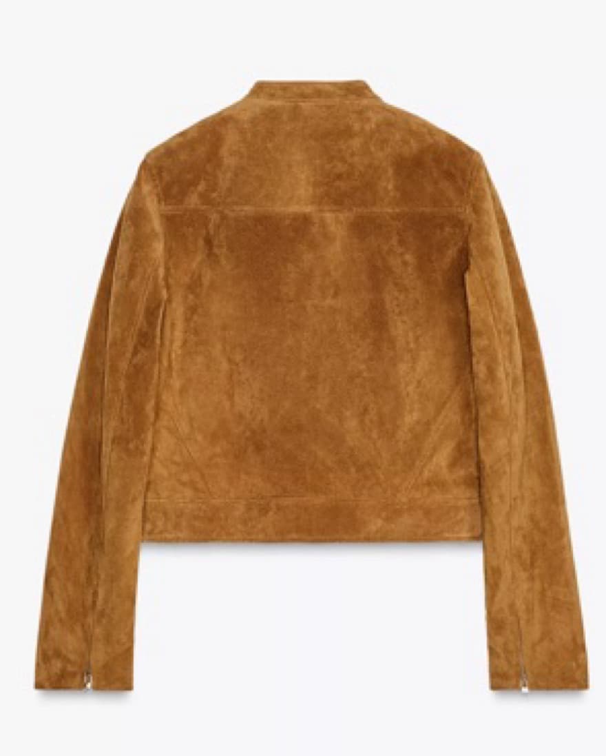 Zara 100% Leather Suede Jacket In Camel - Image 6
