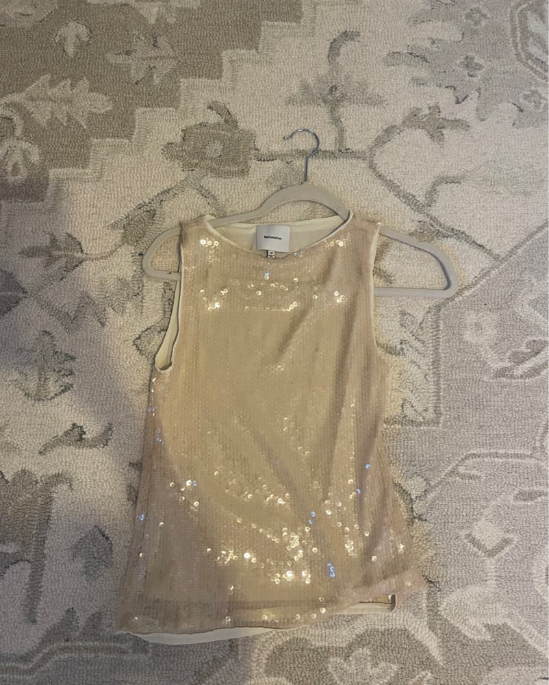 Reformation Lisa Knit Top Ivory Sequin - Image 3