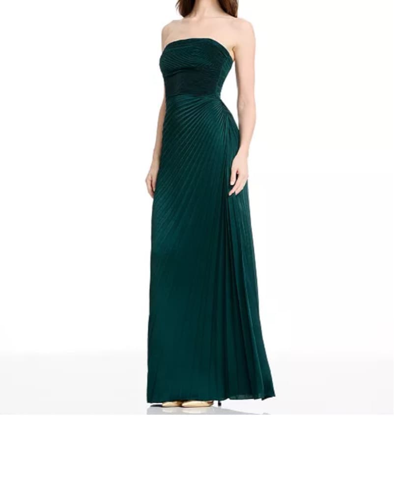 Green Pleated Strapless Gown - Image 3