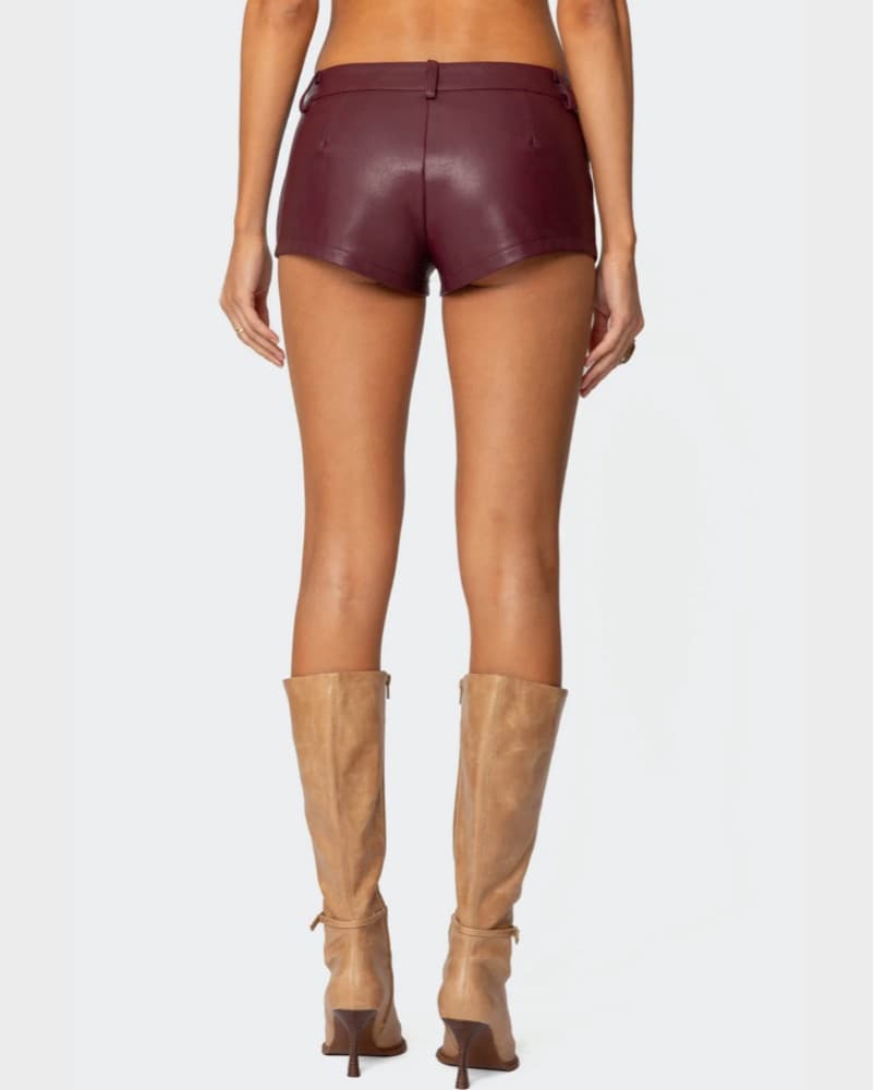Burgundy / Maroon Micro Leather Shorts - Image 3
