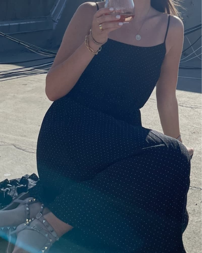Long Navy Polka Dot Dress - Image 3