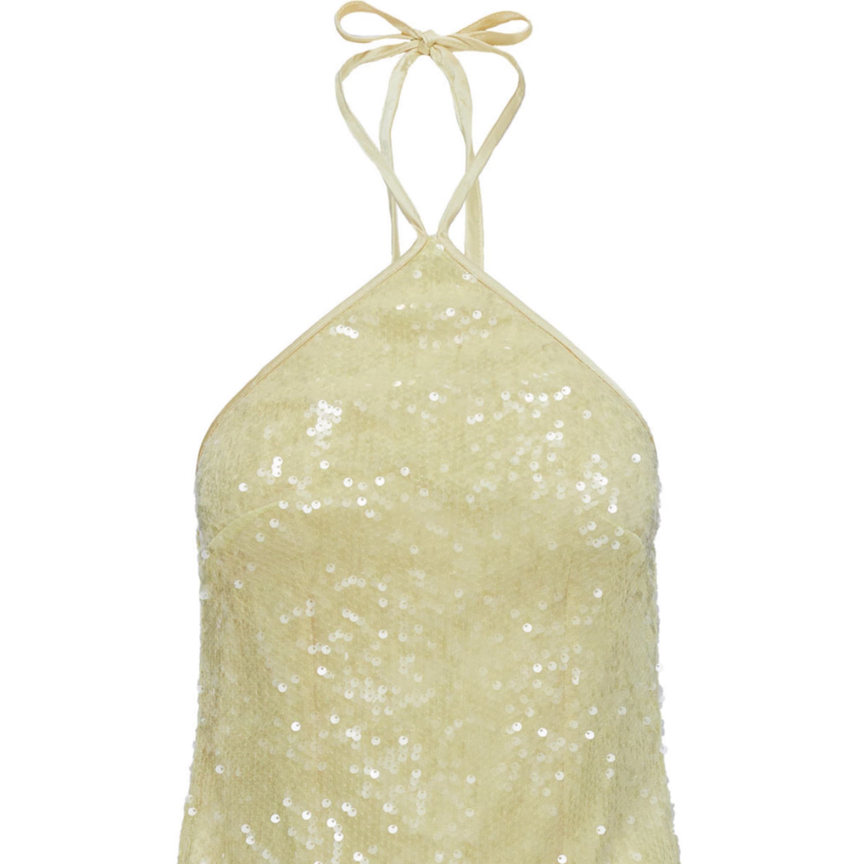 Pale Yellow Sequin Halter top - Image 2
