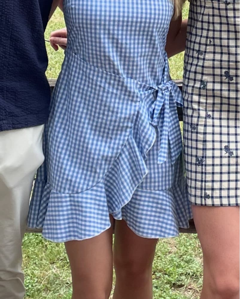 Gingham Wrap Light Blue Mini Dress - Image 1