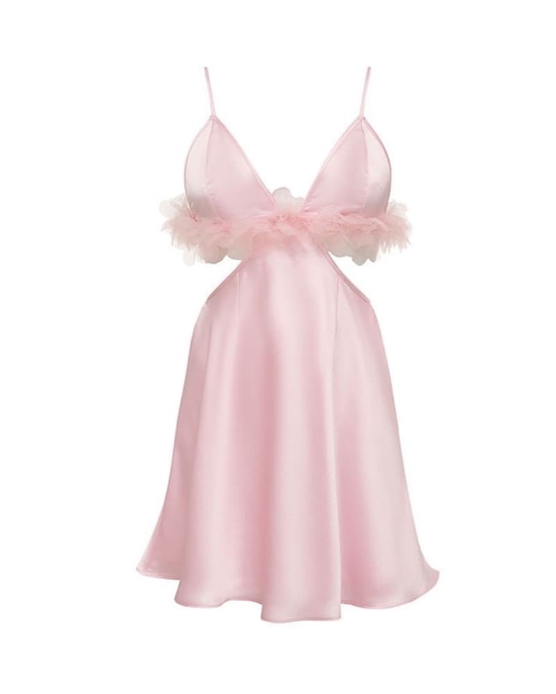 For Love & Lemons Pink Satin Slip Dress - Image 1