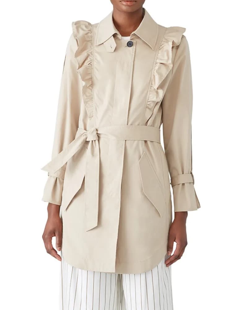 Elegant Beige Ruffled Trench Coat - Image 1