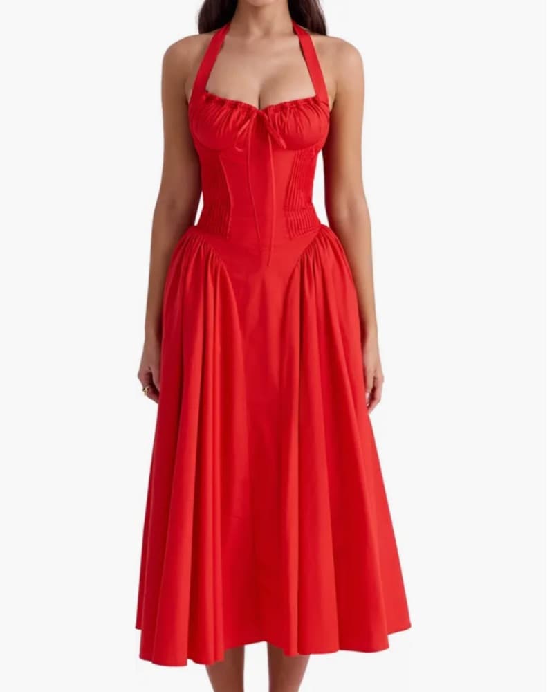 Italian Tomato Cotton Halter Sundress - Image 3