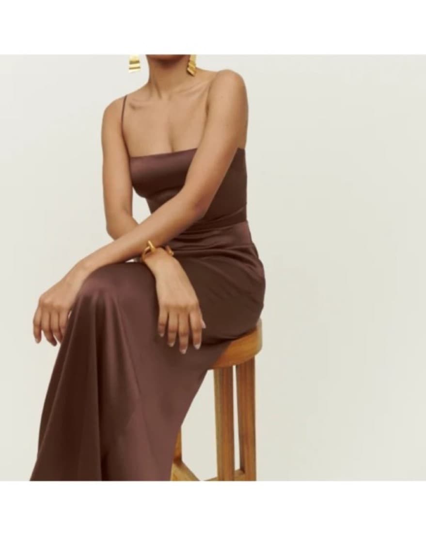 Reformation Frankie Silk Dress In Brown - Image 2