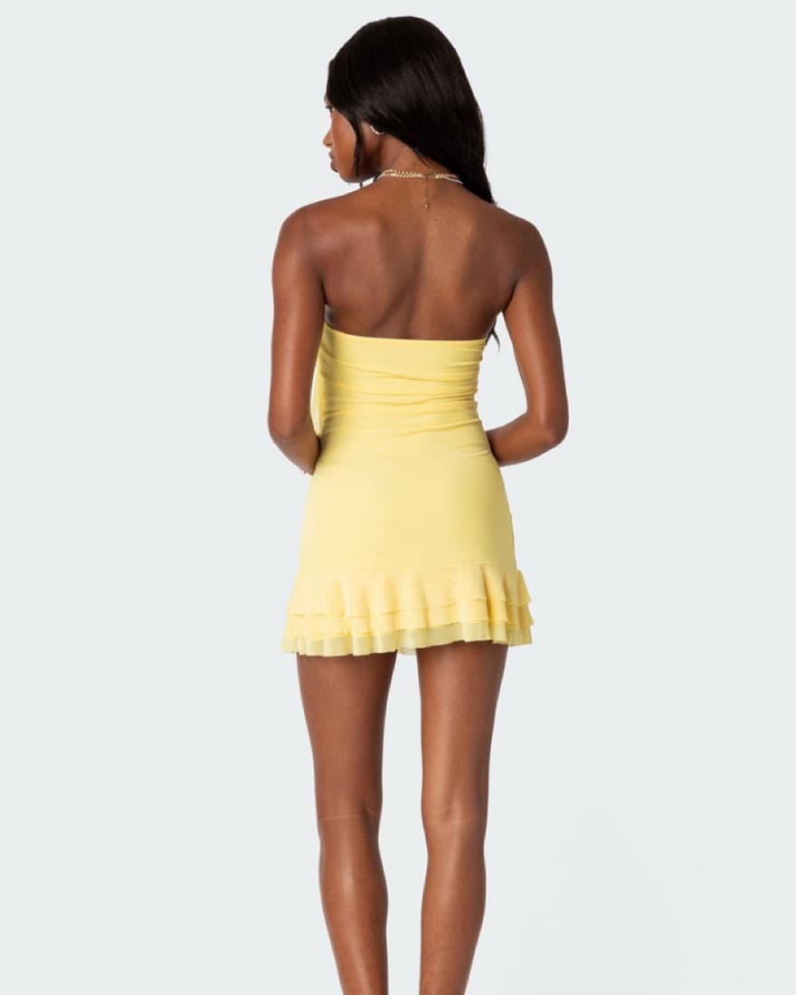 Vibrant Yellow Pin Ruffle Mini Dress - Image 2