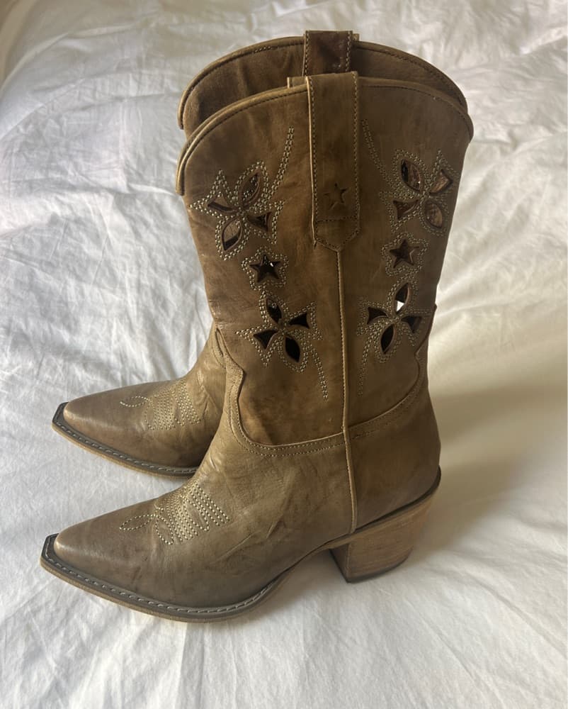 Cut Out Leather Western Cowboy Boots - Image 5