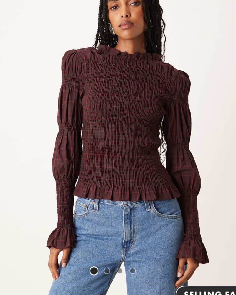 Long Sleeve Top in Burgandy Plaid  - Image 1