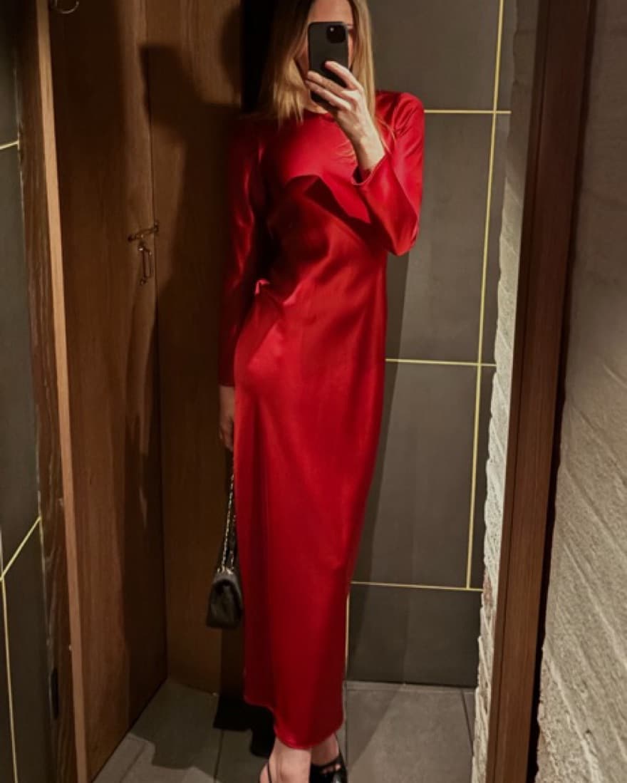 Red Silky Maxi Dress - Image 3