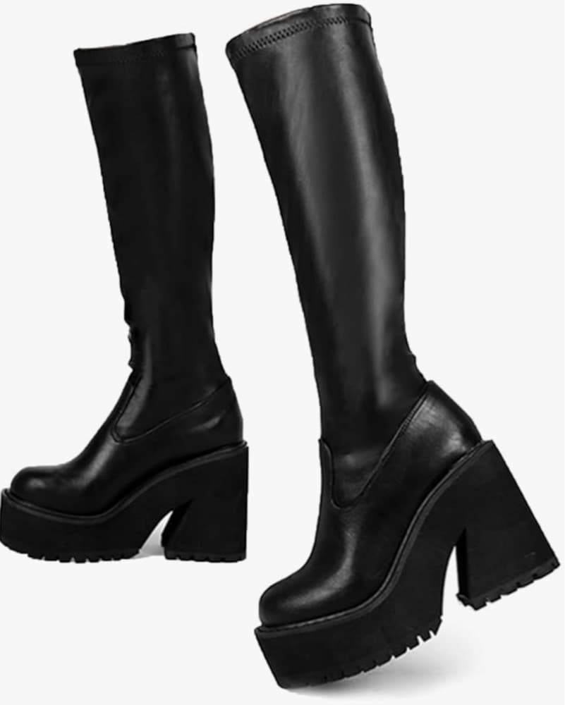 Black Platform Heeled Boots - Image 3