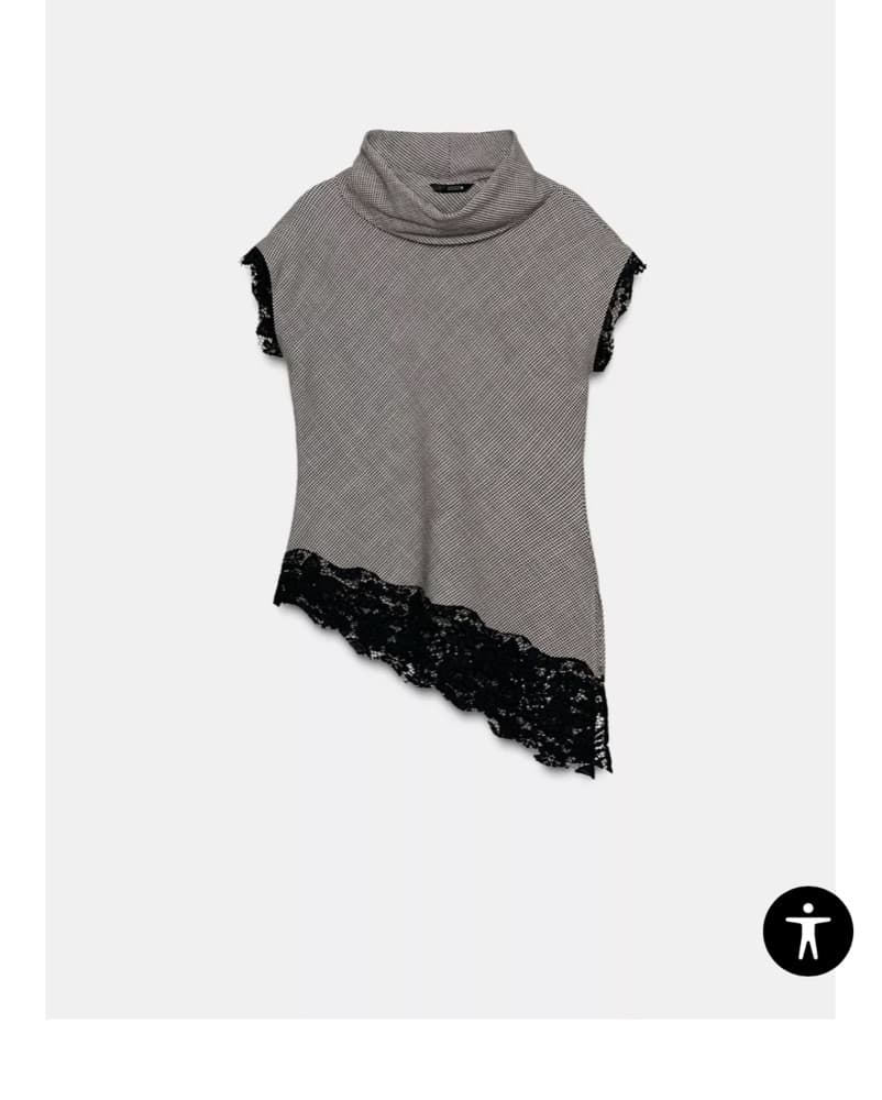 Asymmetrical Zara Plaid / Lace Top - Image 2
