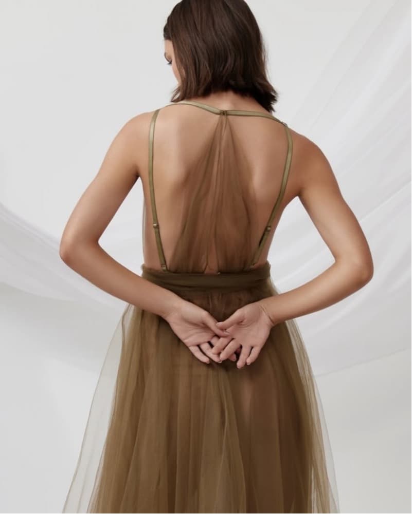Green Tulle Halter Gown - Image 3