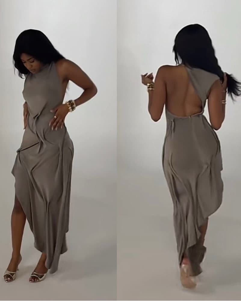 Zende Gathered Asymm Oyster Dress Small - Image 3