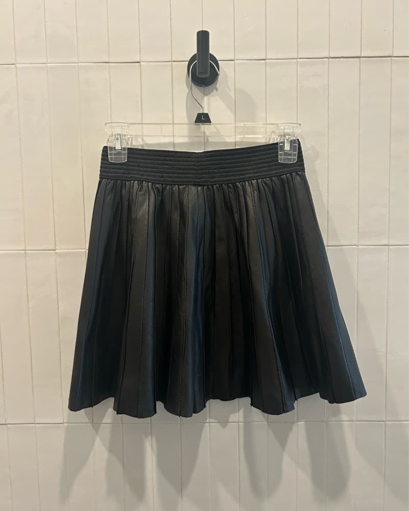 Pleaded Leather Mini Skirt - Image 2