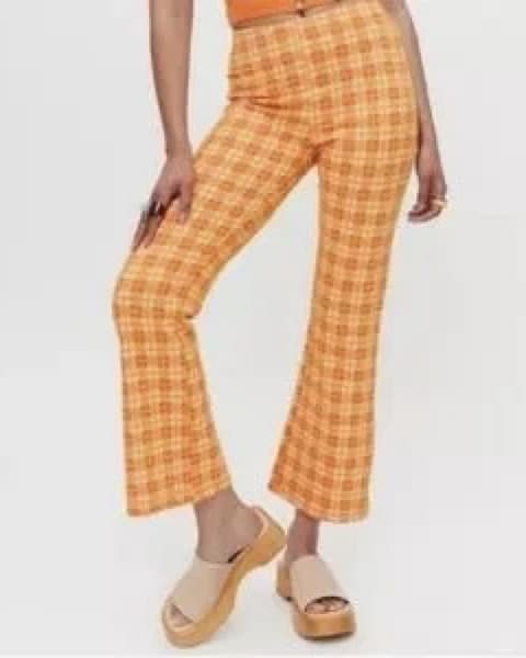 Orange Plaid Flare Pants - Image 1