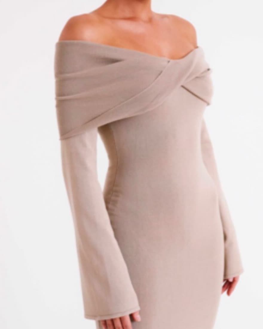 Meshki Off Shoulder Maxi Dress Taupe - Image 2