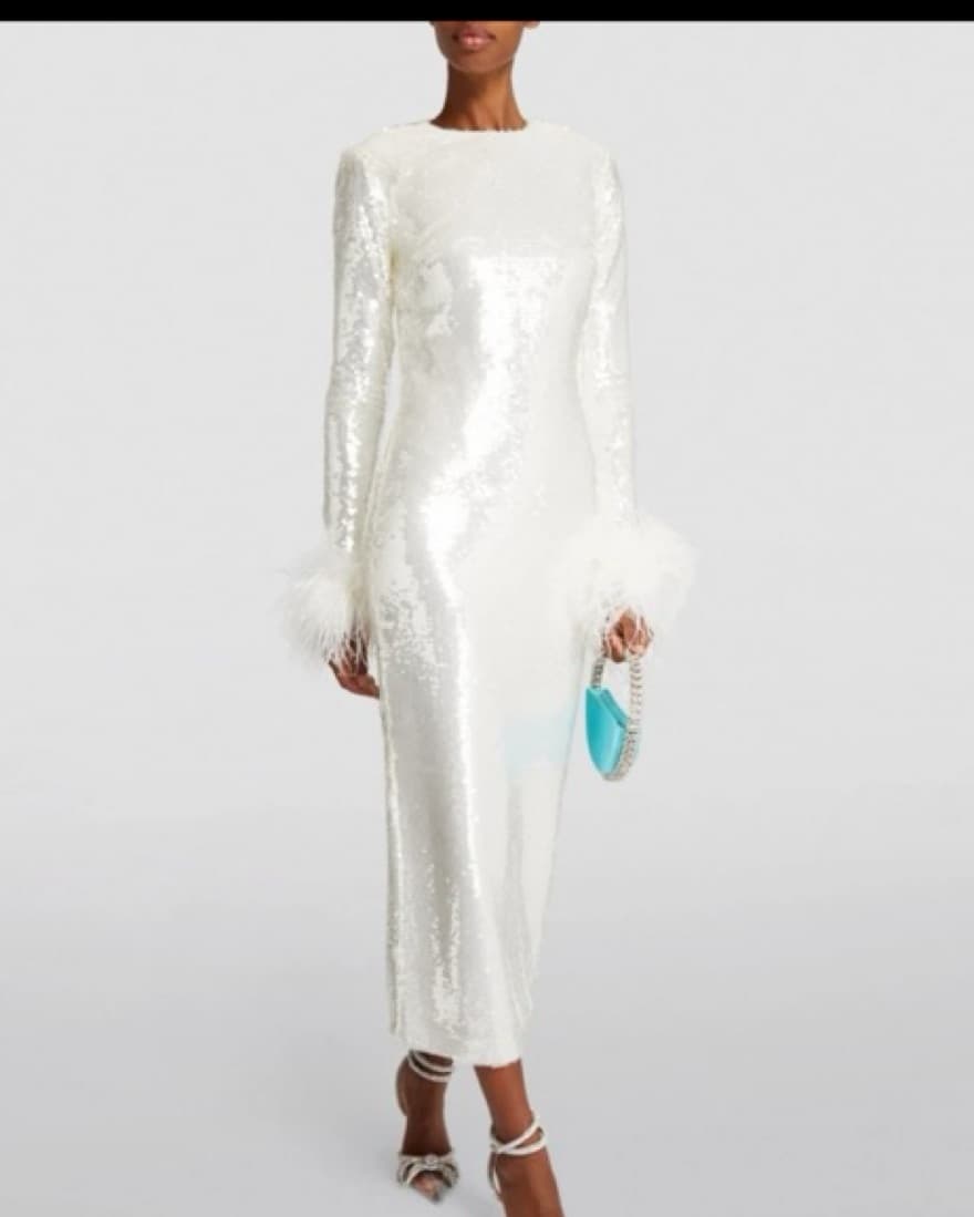 NYFW White Sequin Feather Dress - Image 2