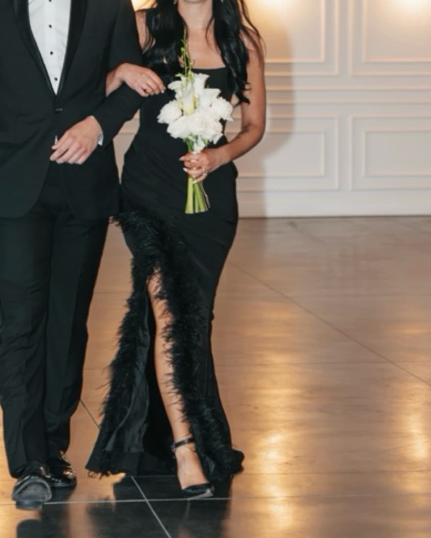 Black Corset Maxi With Feather Slit - Image 1