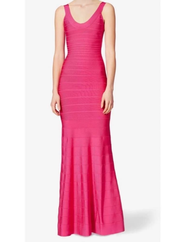 Bright Pink Herve Leger Bandage Gown - Image 1