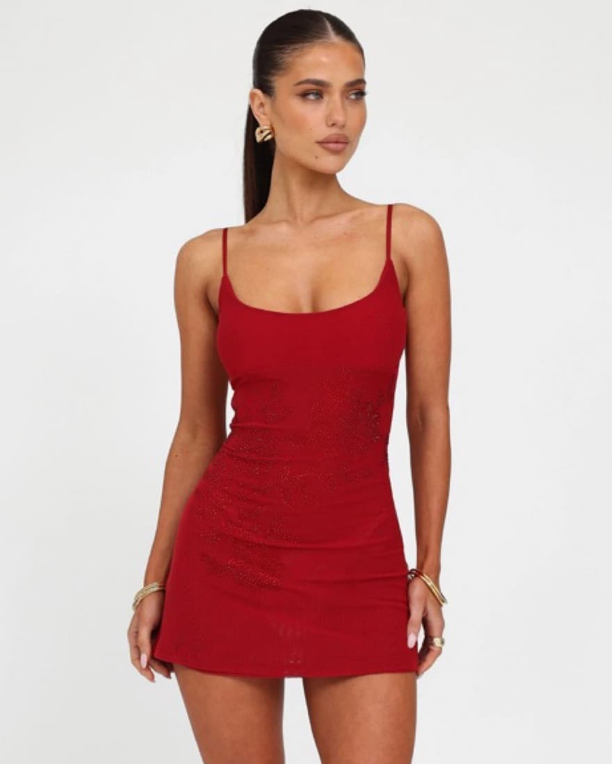 Red Embellished Mini Dress - Image 1
