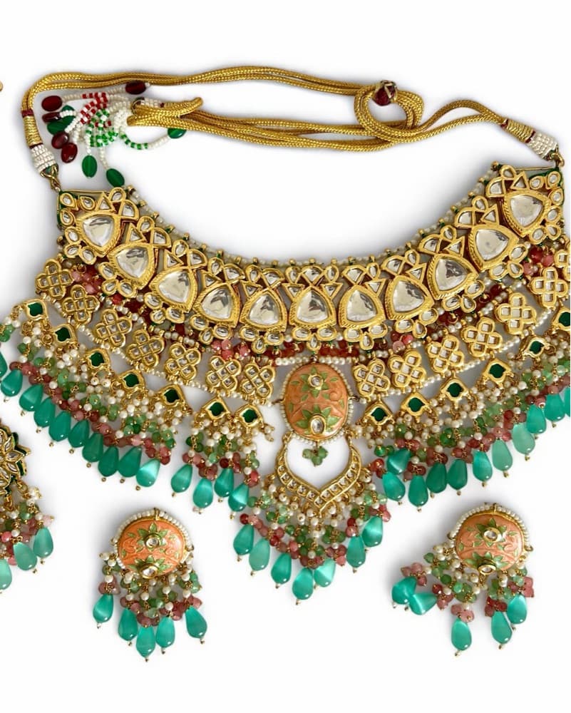 Exquisite Gem-Encrusted Necklace and Earrings Set - Image 1