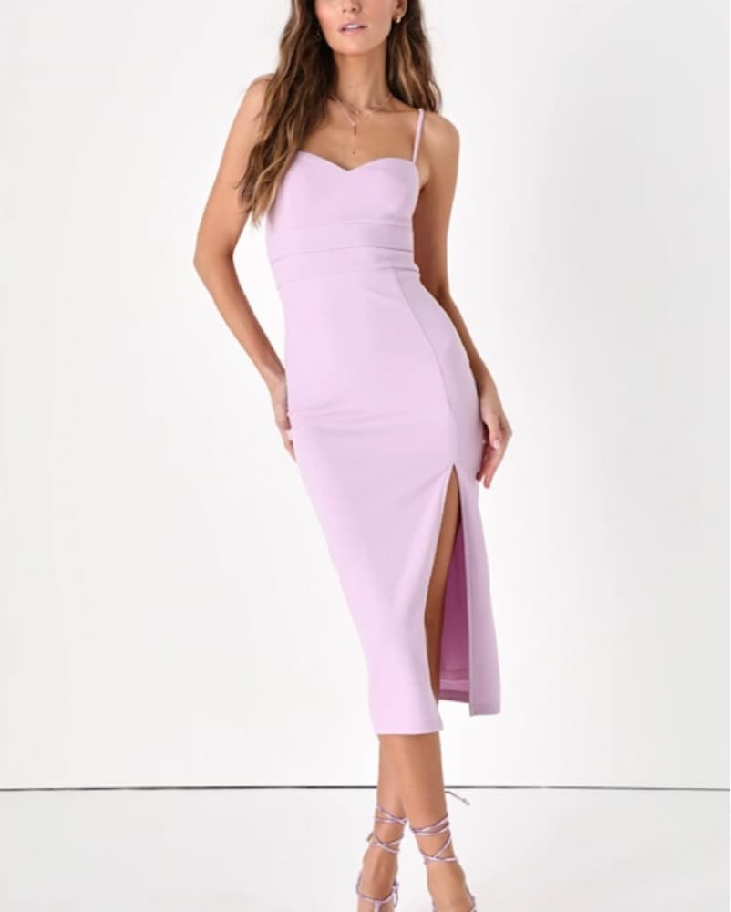 Lilac Purple Bodycon Midi Dress - Image 3