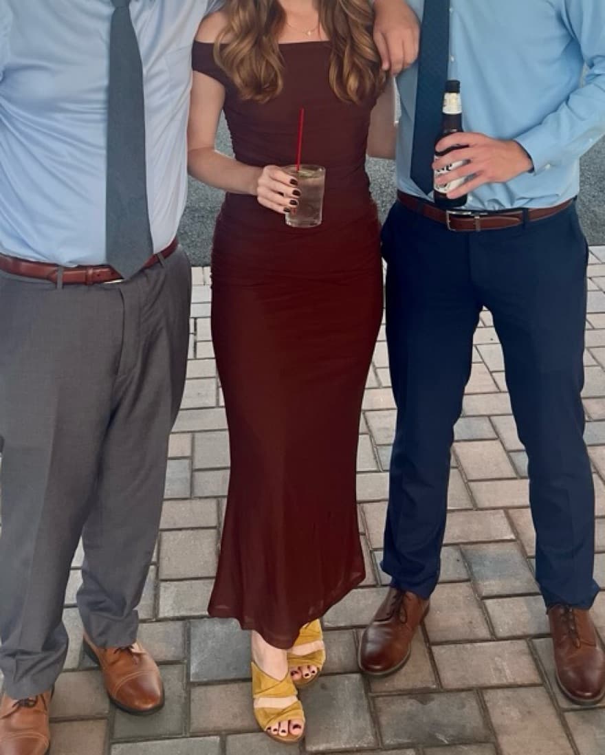 Chocolate Brown Off-Shoulder Midi Dress - Image 1