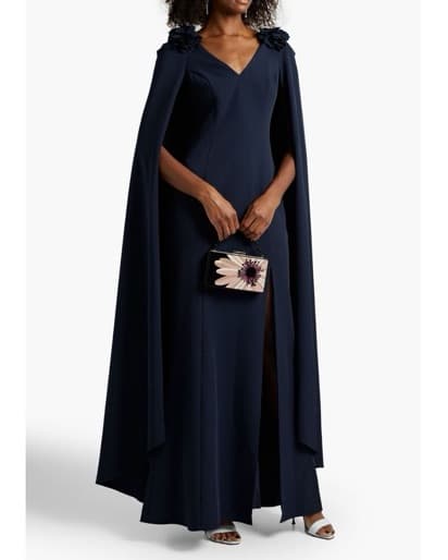 Navy  Gown W/Cape And Front Slit - Image 1