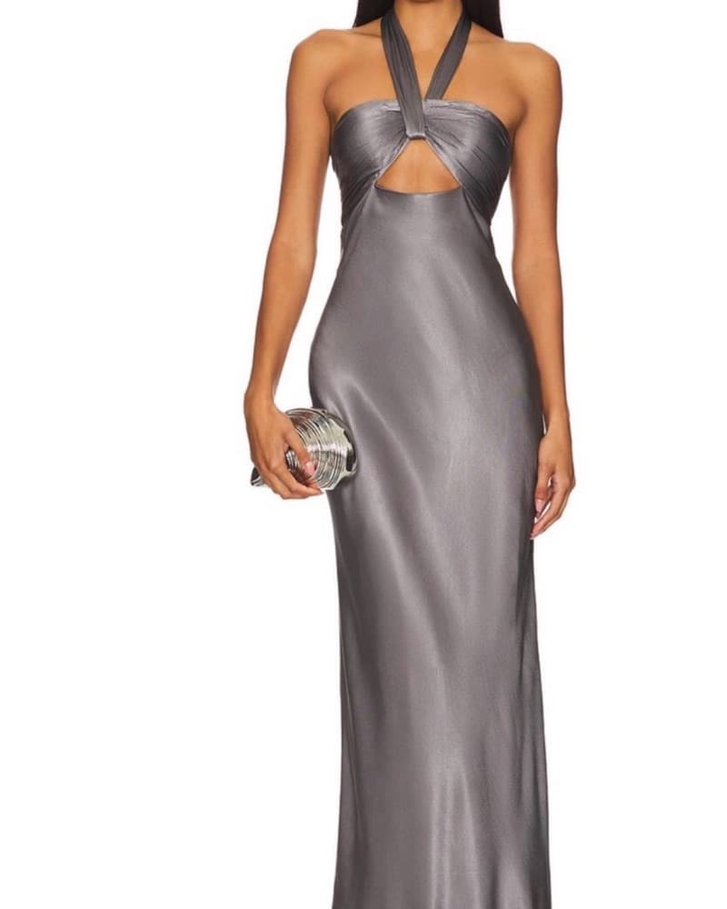 Shona joy Silver Satin Halter Dress  - Image 1