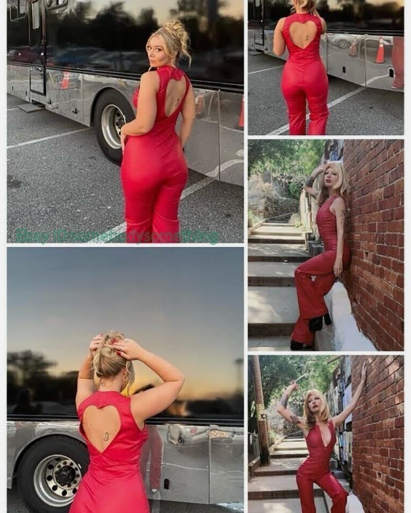 Vibrant Red Jumpsuit with Heart Cutout - Image 2